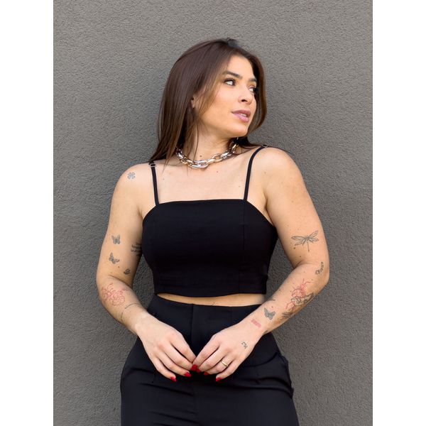 Cropped Alças Finas em Liocel PRETO