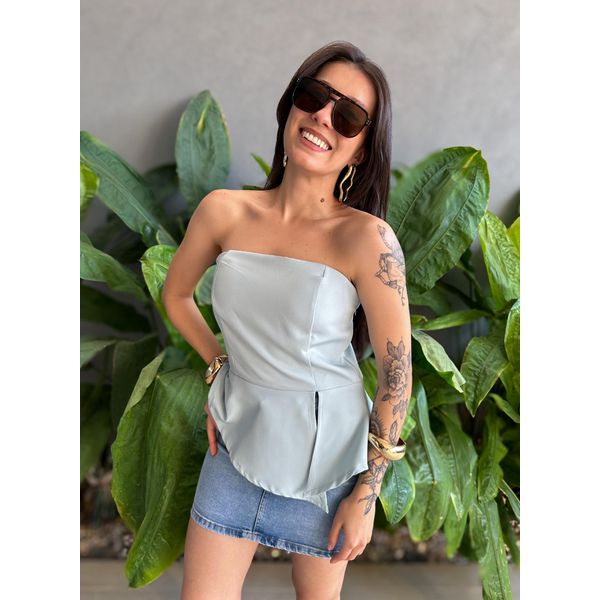 Blusa Manu Sem Alças em Alfaiataria VERDE ÁGUA