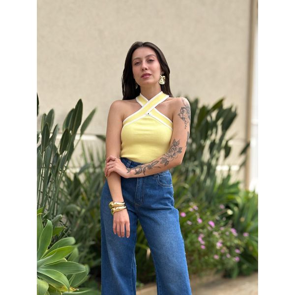 Blusa Tricot em X AMARELO MANTEIGA