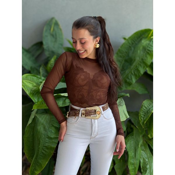 Blusa Segunda Pele em Tule MARROM