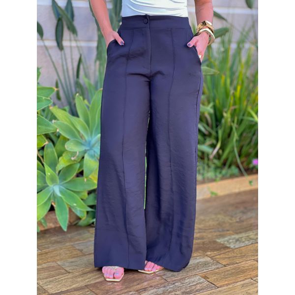Calça Pantalona Felicia com Elástico no Cós PRETO