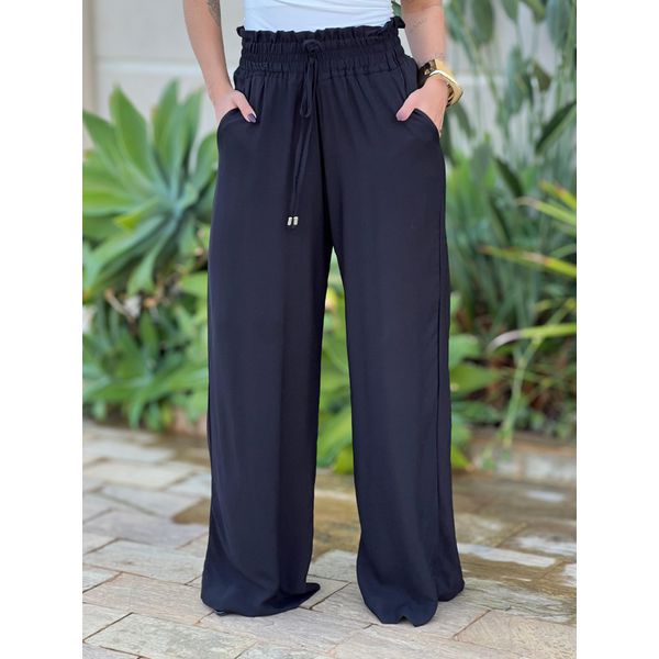 Calça Pantalona Greta com Elástico no Cós PRETO