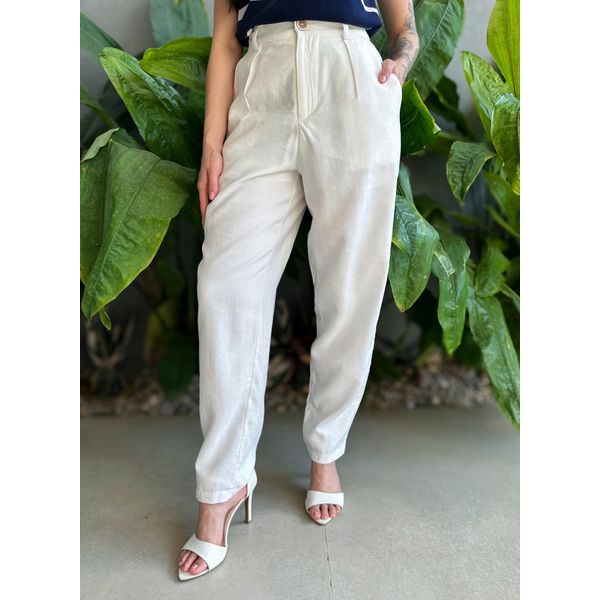 Calça Alfaiataria Flora em Liocel OFF WHITE