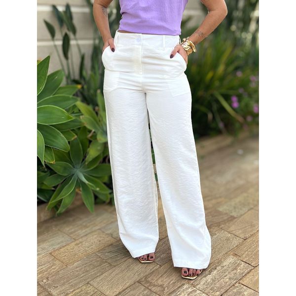 Calça Pantalona Jordana em Liocel OFF WHITE