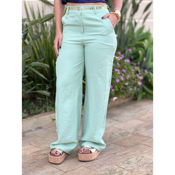 Calça Pantalona Jordana em Liocel VERDE MENTA