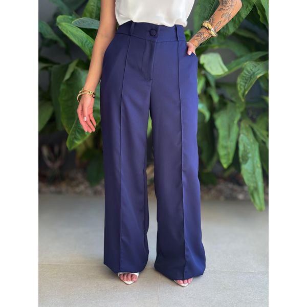 Calça Pantalona Laila em Alfaiataria AZUL MARINHO
