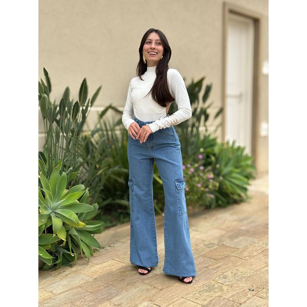 Wide Leg CalÃ§as Folgadas De Viscose Calça Wide Leg Jeans Estilo LAVAGEM MEDIA LOJA TUTTI FRUTTI