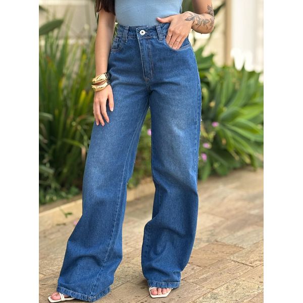 Calça Wide Leg Jeans Nexxo 13 LAVAGEM ESCURA 