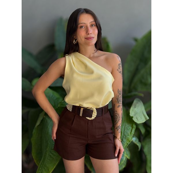Blusa Nula Manga em Alfaiataria AMARELO MANTEIGA