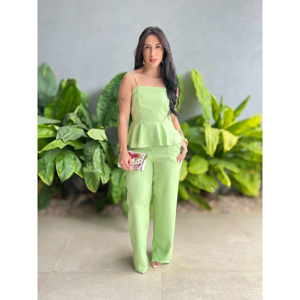 Conjunto Peplum Mavie Calça e Blusa em Alfaiataria VERDE CLARO