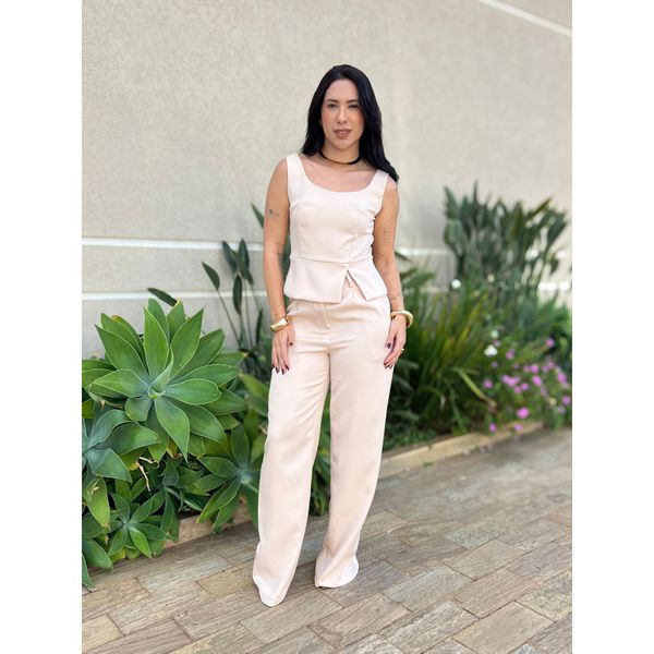 Conjunto Paula Calça e Blusa em Alfaiataria BEGE CLARO