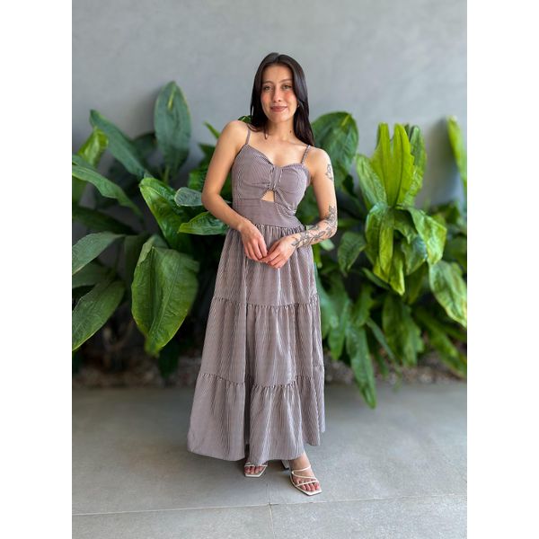Vestido Midi Flavia MARROM E BRANCO