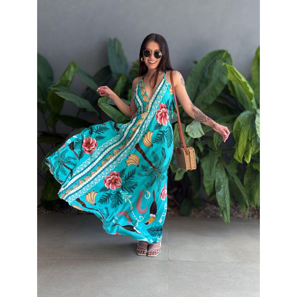 Vestido Longo Briana ESTAMPADO VERDE AGUA