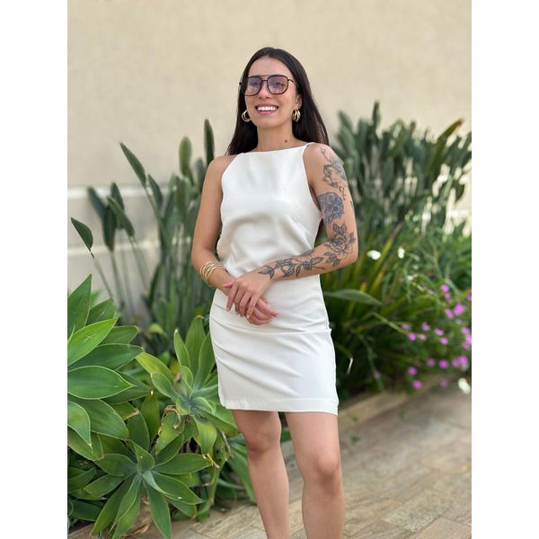 Vestido Curto Ananda em Crepe de Alfaiataria CREME