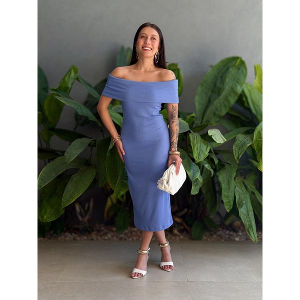 Vestido midi Isabela Ombro a Ombro AZUL CLARO