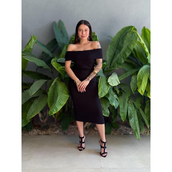 Vestido midi Isabela Ombro a Ombro PRETO