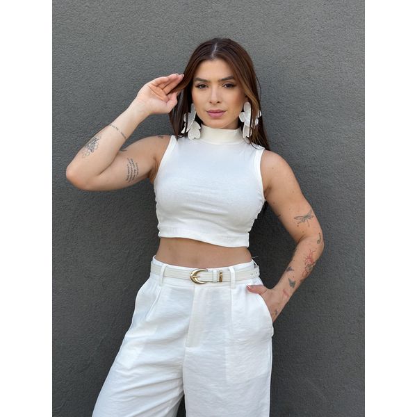 Cropped Vitoria Canelado Gola Alta OFF WHITE