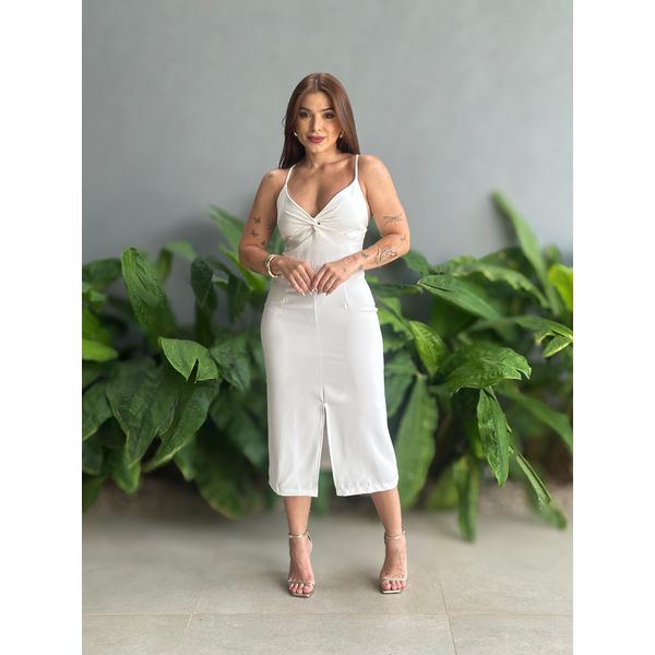 Vestido Poliana Midi em Alfaiataria OFF WHITE