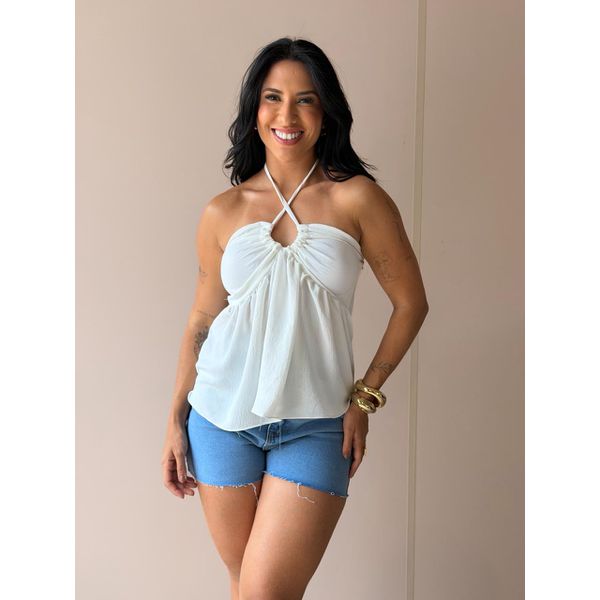 Blusa Bata sem Alças em Crepe OFF WHITE