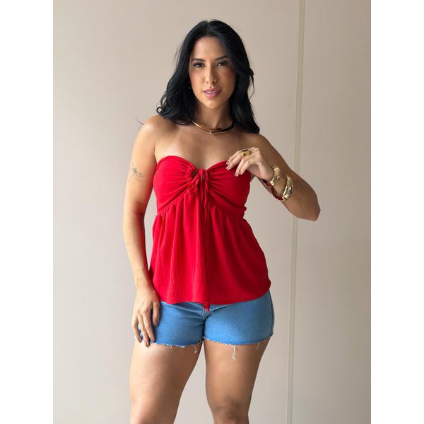 Blusa Bata sem Alças em Crepe VERMELHO.