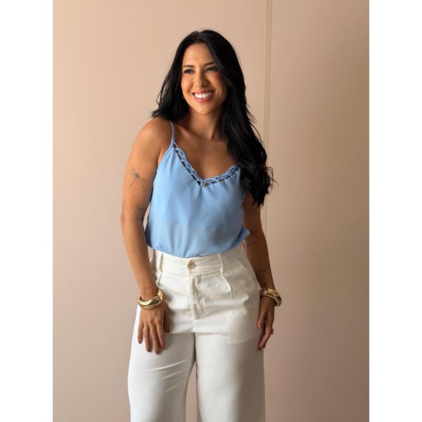 Blusa Regata Alças Finas Detalhe Trançado no Busto AZUL CLARO