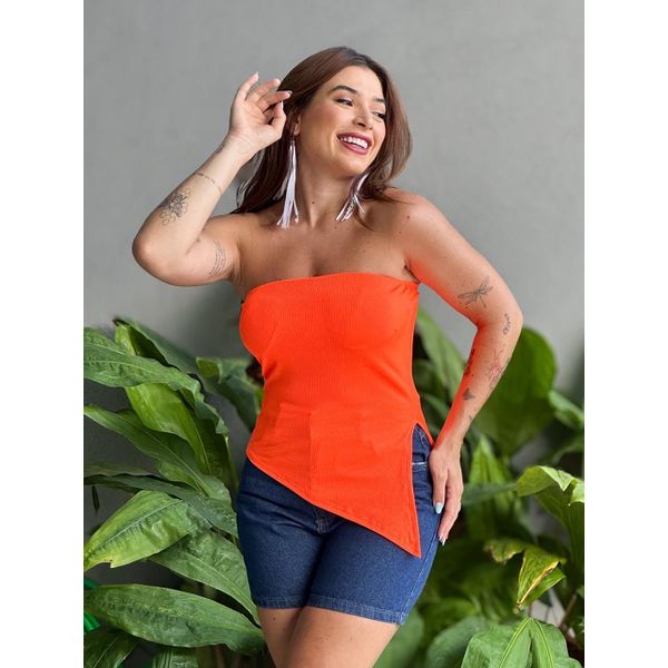 Blusa Sem Alças Assimétrica LARANJA NEON