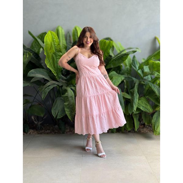 Vestido Midi Dafne em Laise ROSA BEBE