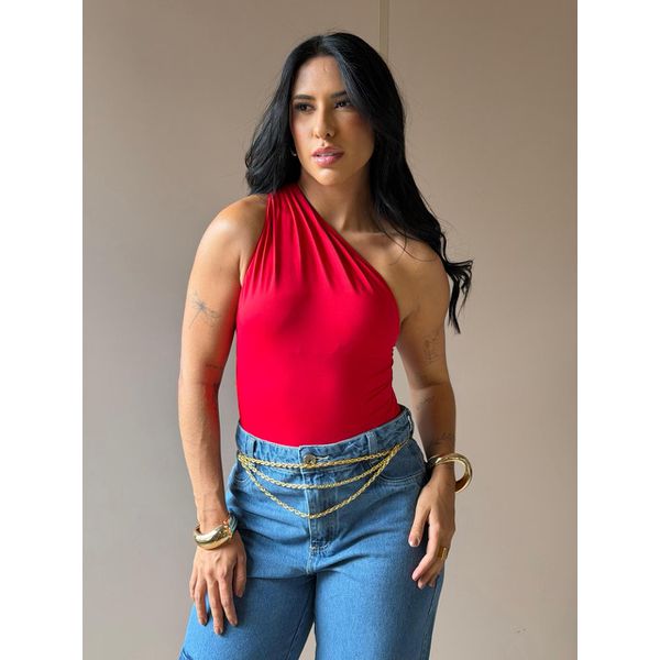 Body Nula Manga em Poliamida VERMELHO