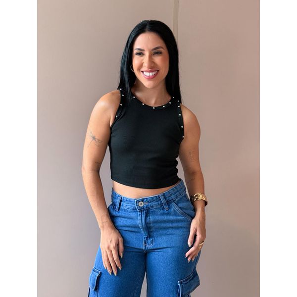 Regata Cropped com Aplicação de Ilhós PRETA