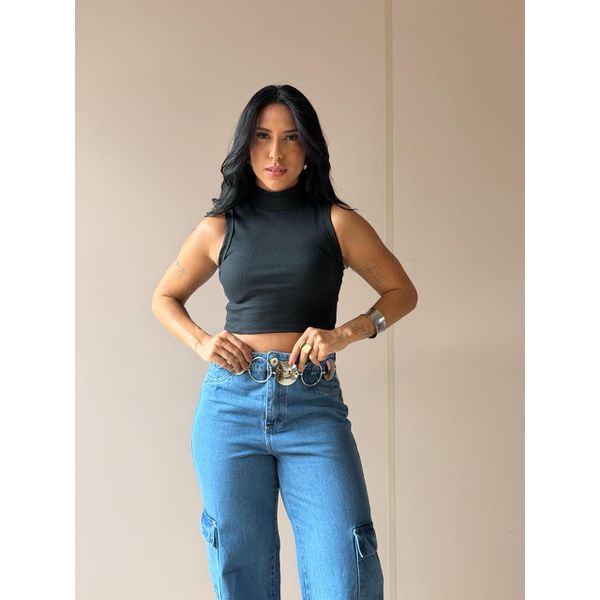 Cropped Virginia em Malha Canelada PRETO