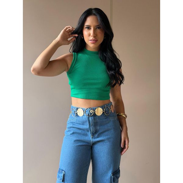 Cropped Virginia em Malha Canelada VERDE BANDEIRA