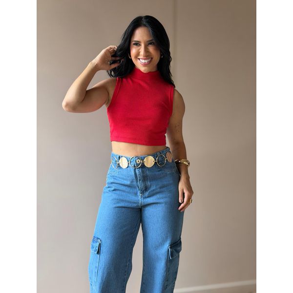 Cropped Virginia em Malha Canelada VERMELHO