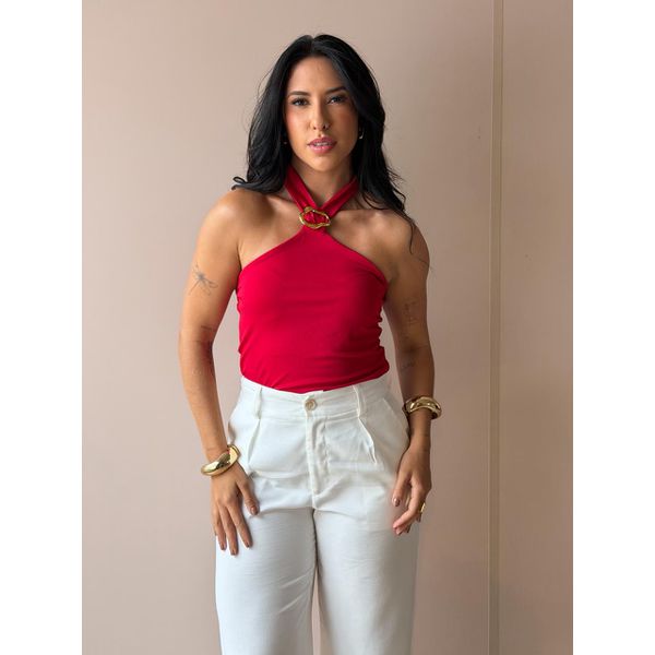 Blusa Frente Única Vivi com Detalhe de Ferragem VERMELHA