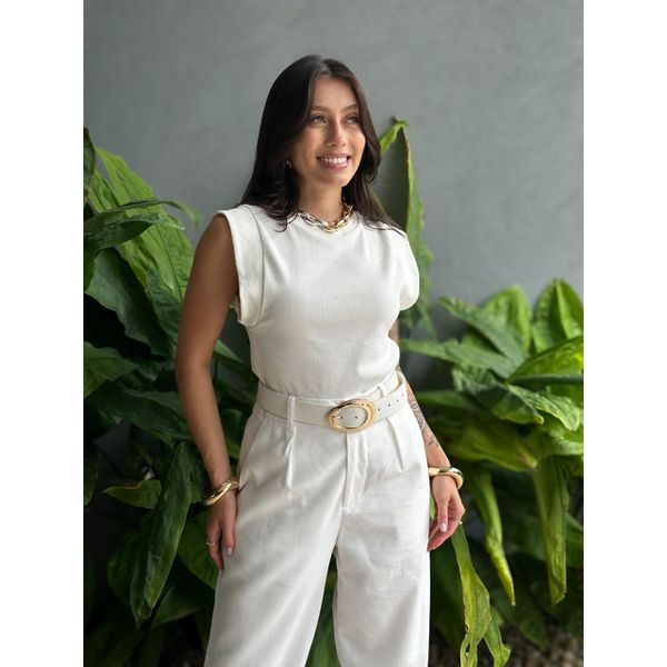 Blusa Muscle Tee em Malha Ribana OFF WHITE