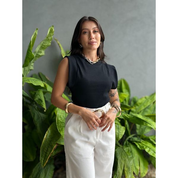 Blusa Muscle Tee em Malha Ribana PRETA