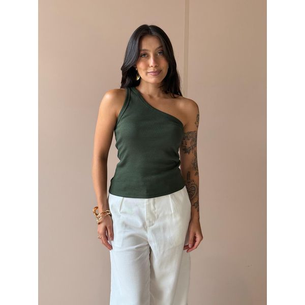 Blusa Nula Manga em Malha Ribana VERDE MILITAR.