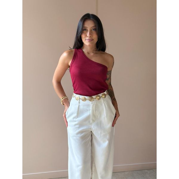 Blusa Nula Manga em Malha Ribana VINHO