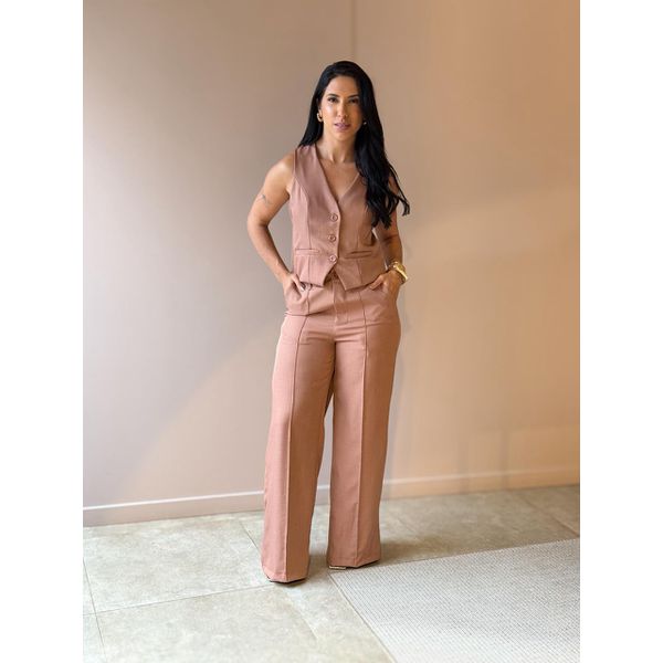Conjunto Vanessa Colete e Calça em Alfaiataria MARROM CLARO