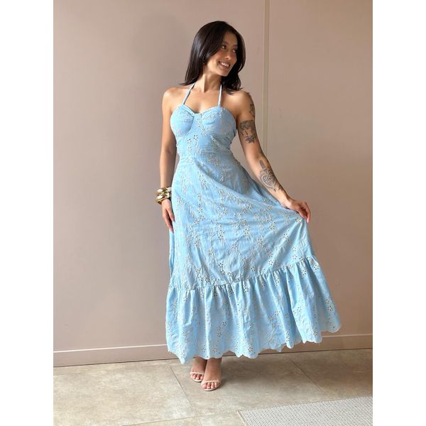 Vestido Midi Laise Perola AZUL CLARO