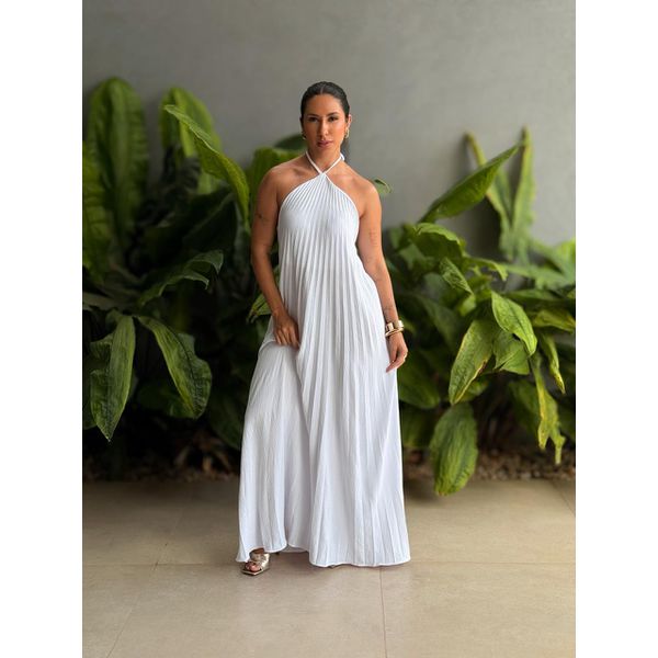 Vestido Longo Cristina Plissado BRANCO