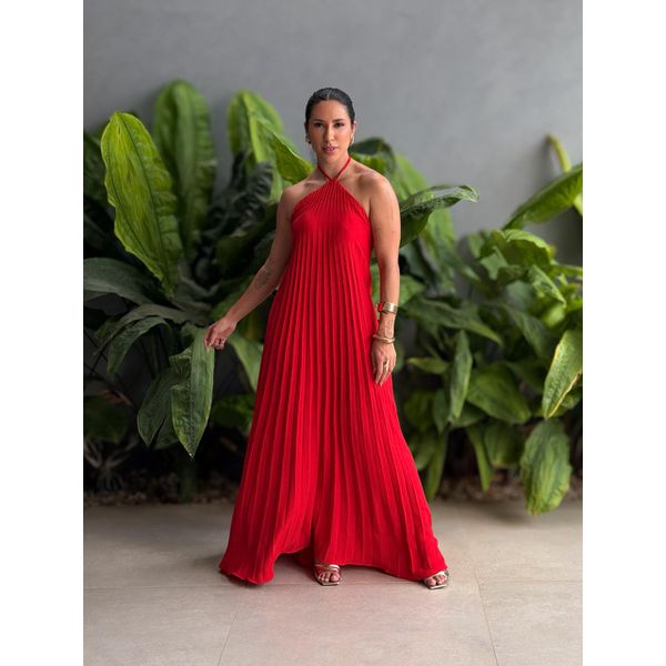 Vestido Longo Cristina Plissado VERMELHO
