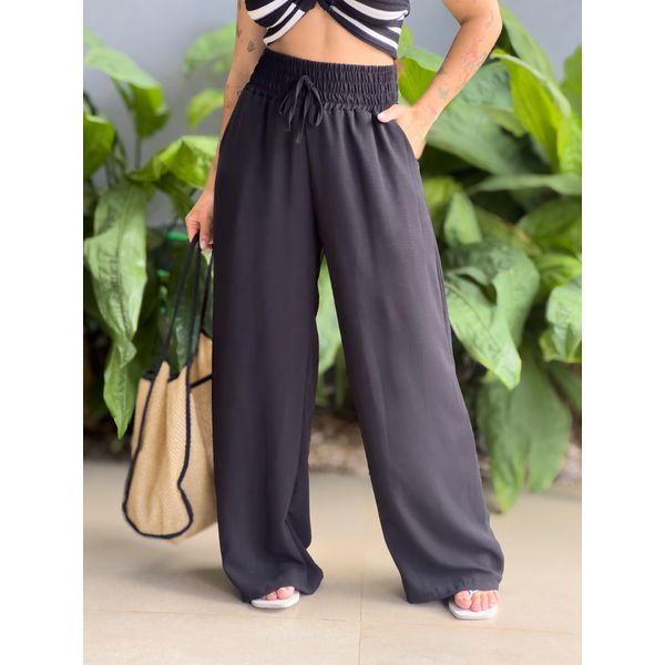 Calça Pantalona com Elástico no cós PRETO