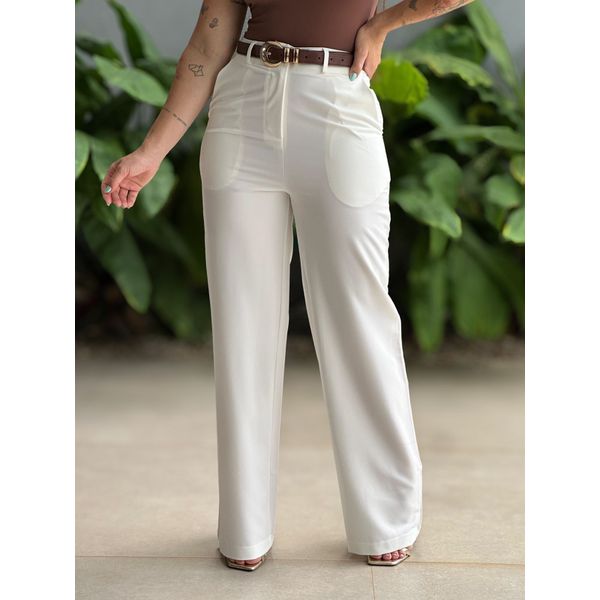 Calça Pantalona Taila em Alfaiataria OFF WHITE