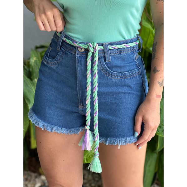 Shorts Jeans Com Cinto Cordão LAVAGEM ESCURA 
