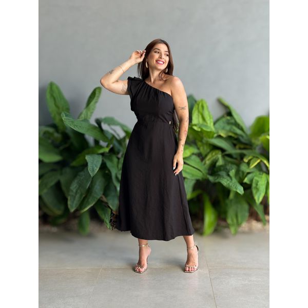 Vestido Midi Clara Nula Manga PRETO