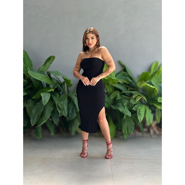 Vestido Midi Mel sem Alças PRETO
