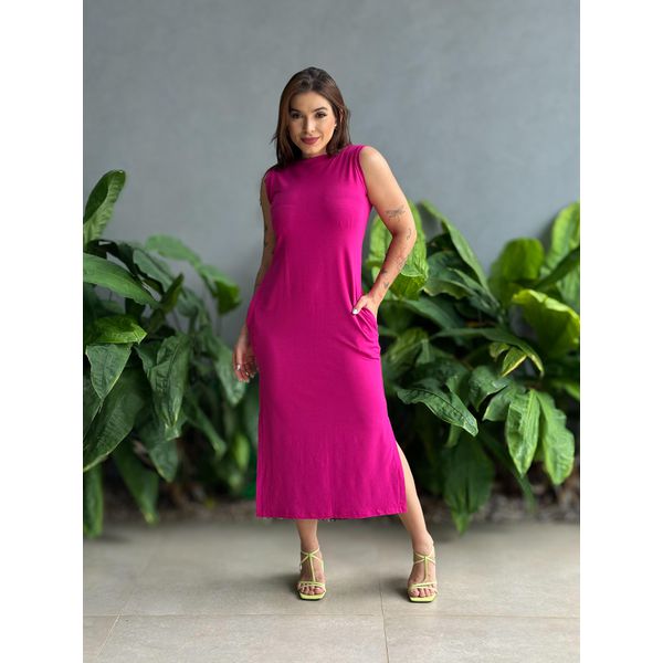 Vestido Longo Cavado Malha Premium ROSA PINK