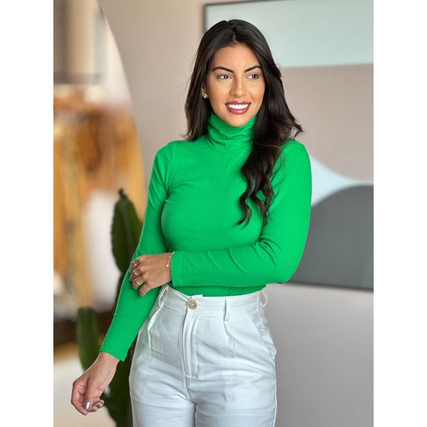 Blusa Canelada Manga Longa VERDE BANDEIRA