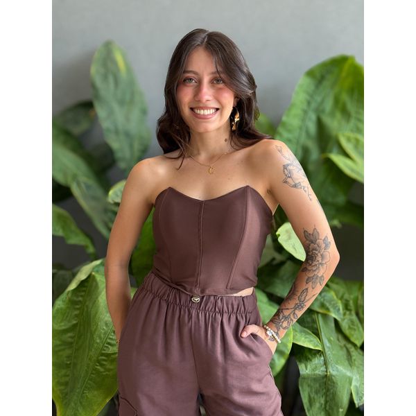 Cropped Corselet em Poliamida MARROM
