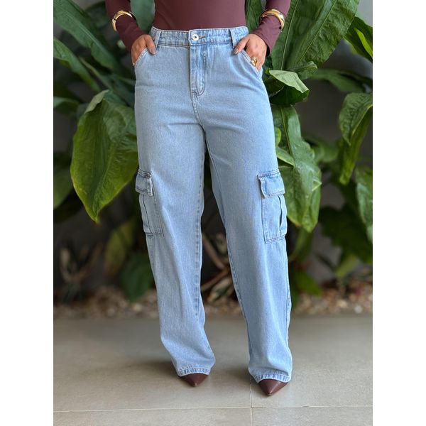 Calça Wide Legg Cargo Cherry LAVAGEM CLARA 